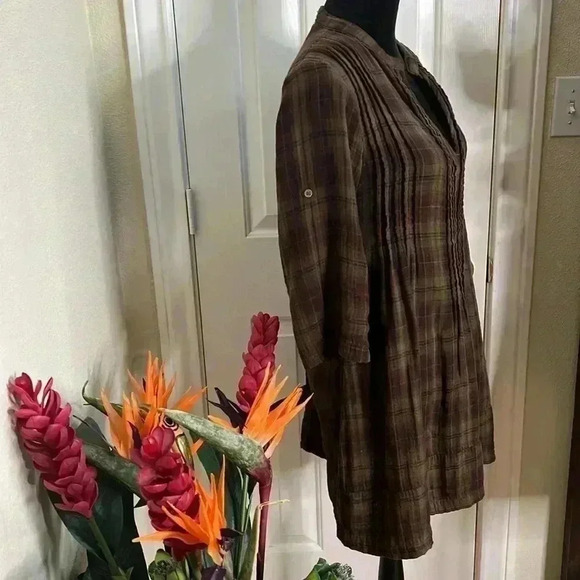 Sold Mercari CP Shades Regina Plaid Tunic Top Pin Tucks Roll Sleeves Size XS - Picture 2 of 7